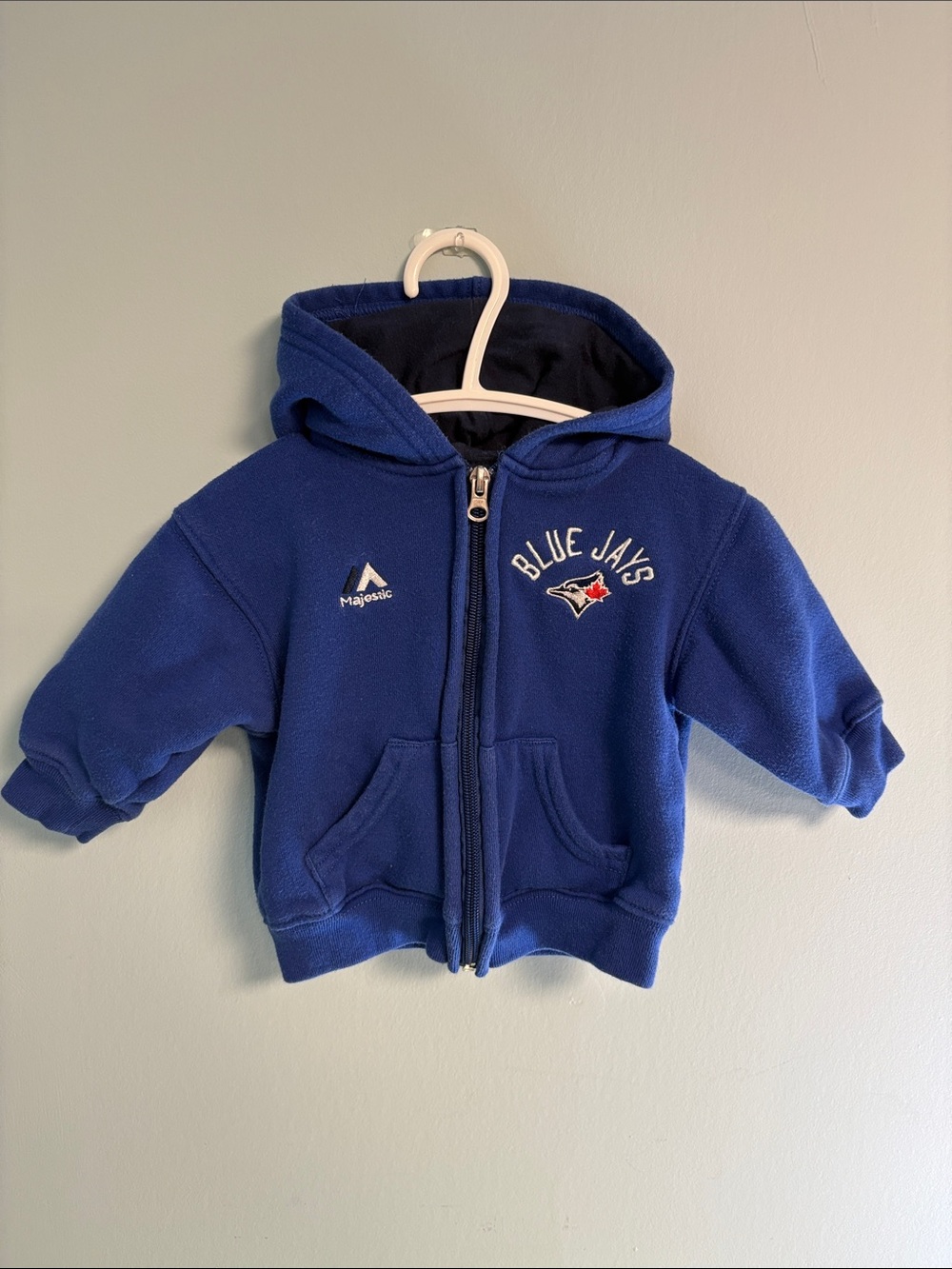 Majestic Blue Jays Royal Blue Hooded Zip Up Sweatshirt, Baby Boy Size 12months